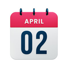 April Realistic Calendar Icon 3D Rendered Date April 02