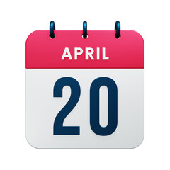 April Realistic Calendar Icon 3D Rendered Date April 20