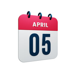 Fototapeta premium April Realistic Calendar Icon 3D Rendered Date April 05
