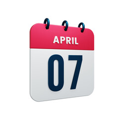 April Realistic Calendar Icon 3D Rendered Date April 07