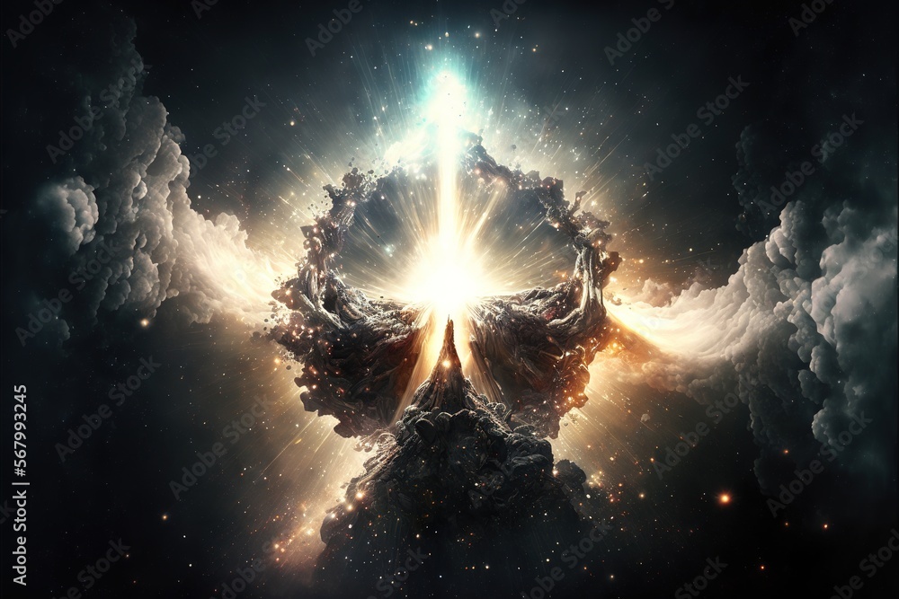 Aufkleber a space scene with a large star in the center of the image and clouds surrounding it in the backgrou