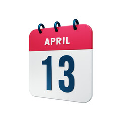 April Realistic Calendar Icon 3D Rendered Date April 13