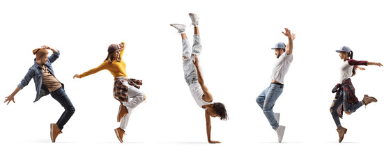 African american guy performing a handstand and other people dancing