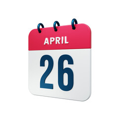 April Realistic Calendar Icon 3D Rendered Date April 26
