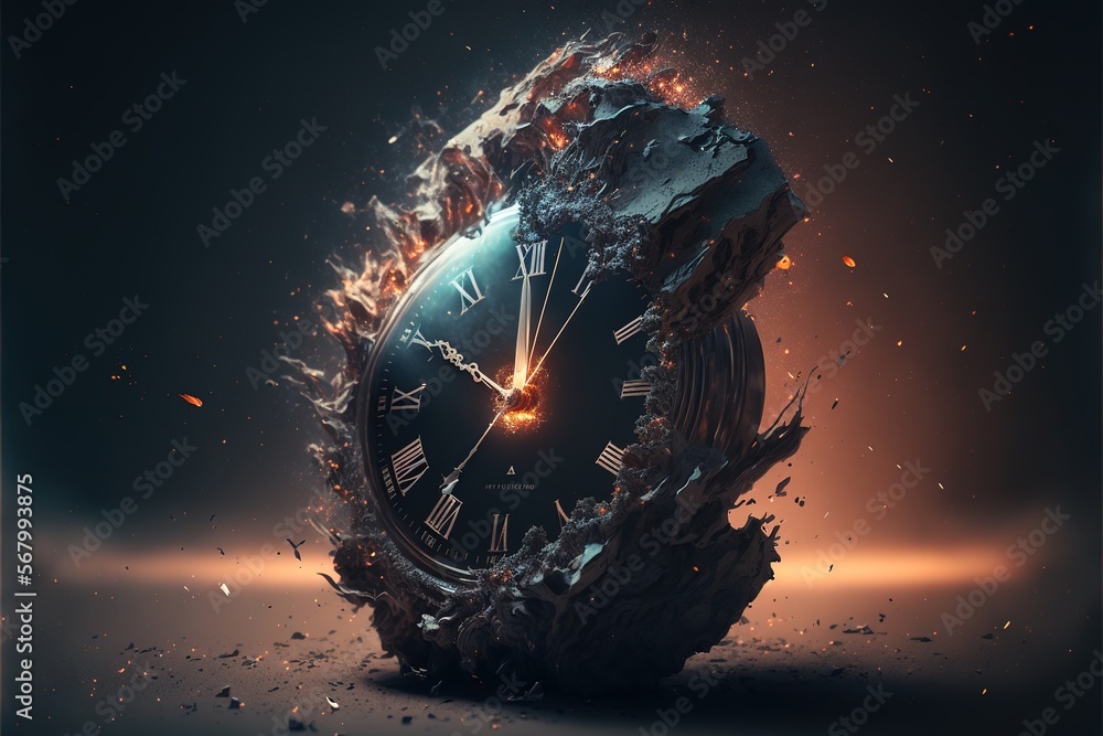 Aufkleber a clock with a hole in the middle of it with a fire and ice design on the front of it a 3d render ki