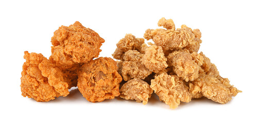 Heap of fried spicy chicken and popcorn chicken isolated on transparent background. PNG