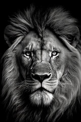 Amazing Black And White Lion Face Looking. Generative AI