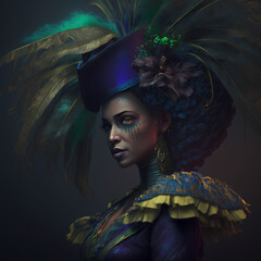 Generative AI of Portrait of a Woman in Carnival Costume 