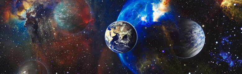 Obraz na płótnie Canvas Beautiful Earth planet i science fiction wallpaper with endless deep space. Elements of this image furnished by NASA