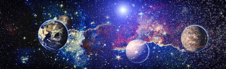 Obraz premium Beautiful Earth in deep space. Universe concept background.Fiery explosion in space. Abstract illustration of universe. Elements of this image furnished by NASA