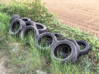 A pile of old car tires