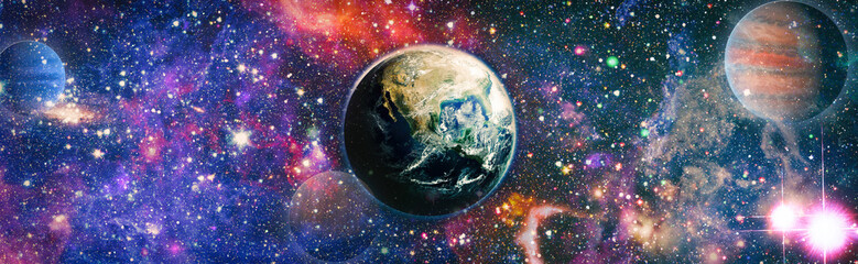 Beautiful Earth planet i science fiction wallpaper with endless deep space.  Elements of this image furnished by NASA