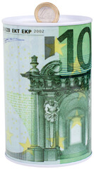 Euros and a coin bank