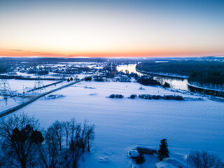 Aerial image of the winter snow covered land