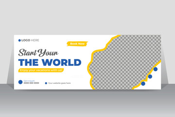 Travel company social media timeline cover page design template. Abstract web banner ads template. Modern corporate travel agency business promotion banner.
