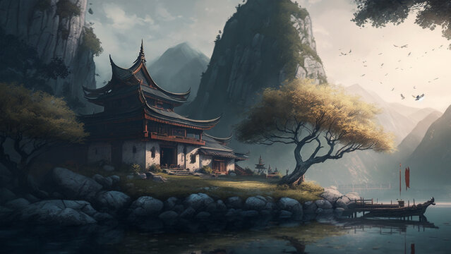 fantasy chinese temple 