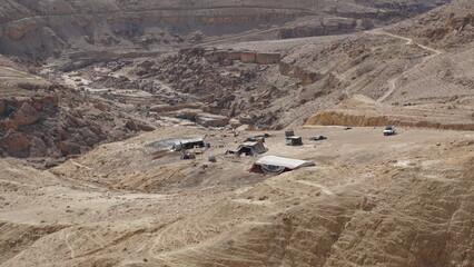 Tents next to the hiking trail Wadi Mujib between Moujib Panorama and Mujib Dam in Dhiban in Jordan...