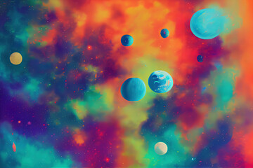 Obraz na płótnie Canvas beautiful galactic space background with planets, created by AI