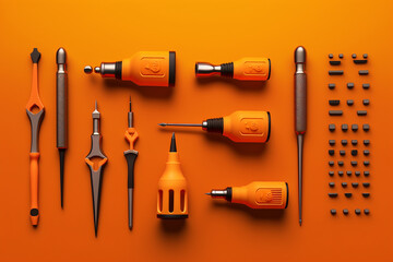 Fototapeta premium screwdrivers on orange background. Generative AI