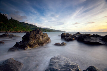 the beauty of sawarna beach in banten with its powerful waves