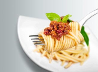 Tasty fresh pasta noodles dish with sauce.