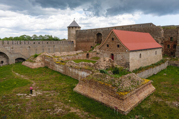 Fototapeta na wymiar Medieval fortifications inside Ivangorod fortress
