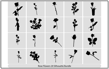 Fototapeta na wymiar Flower icon. Set of decorative rose silhouettes. Vector rose isolated on white 