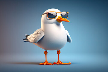 Cute 3D cartoon of seagull character. Generative AI