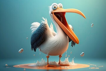 Cute 3D cartoon of pelican character. Generative AI - obrazy, fototapety, plakaty