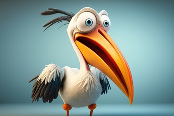 Obraz premium Cute 3D cartoon of pelican character. Generative AI