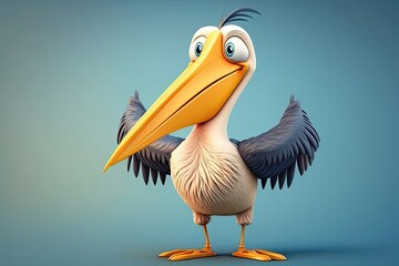 Cute 3D cartoon of pelican character. Generative AI