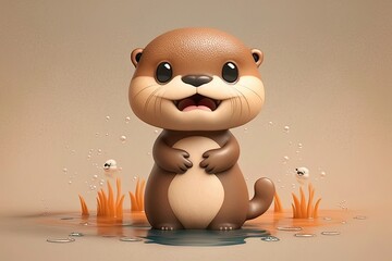 Cute 3D cartoon of otter character. Generative AI