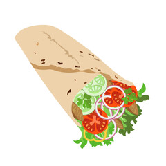 Doner, shawarma, or burrito, fast food menu snack, street food delivery and takeaway. Icon for delivery service, mobile apps, websites, logos Vector illustration, hand drawn or doodle.