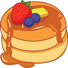 Delicious dessert pancakes with strawberries and cherries.