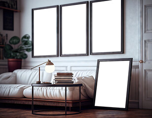 Frame mockup in modern home interior background. Mockup wall. Generative AI	