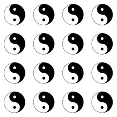 Yin yang symbol. Ying yan icon. Taoism sign. Yinyang symbol. Balance and harmony. Logo of meditation, karma, buddhism and japan. Black-white icon isolated on transparent background. Pettern.