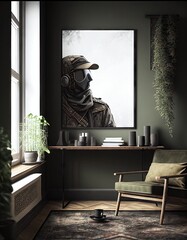 Frame mockup in modern home interior background, 3d render. Mockup wall. Generative AI