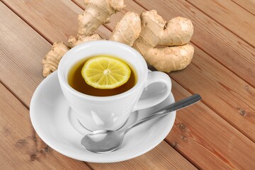 Cup of hot tasty spicy ginger tea