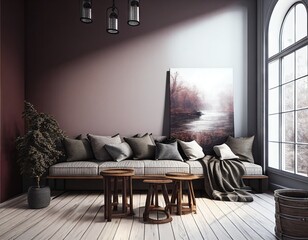 Modern interior background, wall mock up. Generative AI