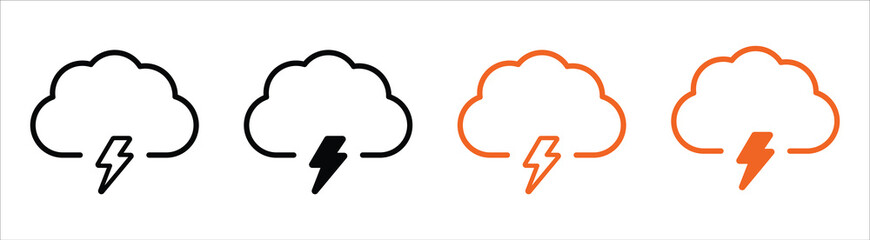cloud lightning icon set. weather icon. storm icon collections symbol sign, vector illustration