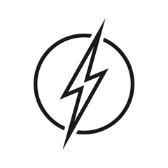 Lightning bolt in the circle graphic icon. Energy sign isolated on white background. Electric power symbol. Vector illustration