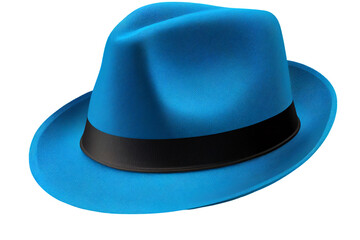 Light blue fedora hat with a black band on a transparent background, Generative AI