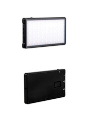 A small portable LED panel on the battery. Lighting device for photo and video filming. Isolate on a white back.