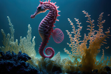 swimming seahorse (Hippocampus). Generative AI