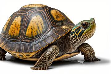 Obraz premium Terrapene Coahuila, or the Coahuilan Box Turtle, isolated on a white backdrop. Generative AI
