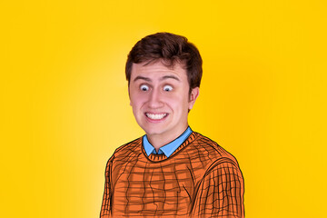A Handsome guy on yellow background in a cartoon style
