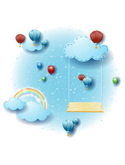 Landscape with hanging cloud and swing. Vector illustration eps10