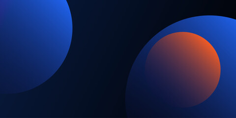 Dark Modern Style Background, Header or Banner Design with Large Blue and Orange Overlapping Bubbles Pattern,Multi Purpose Creative Wide Scale Template for Web with Copyspace in Editable Vector Format