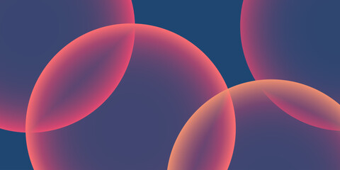 Dark Blue Background, Header or Banner Design with Large Red and Purple Overlaying Globes, Bubbles Pattern - Multi Purpose Creative Wide Scale Template for Web with Copyspace in Editable Vector Format