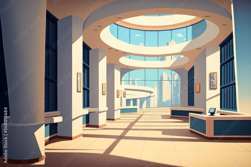 Poster background of abstract modern architecture, interior of an empty, open area. generative ai
